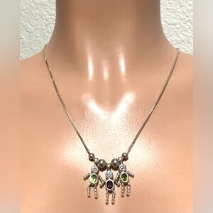 Charming Silver Necklace with Green and Purple Gemstones